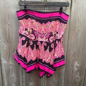 Y2K Silk Paisley Strapless Handkerchief Hem Top Medium